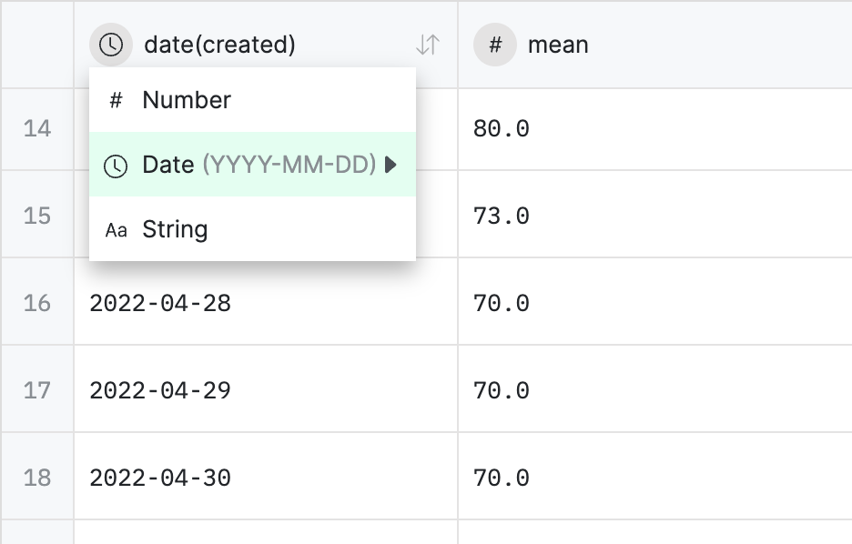 Screenshot of the RAWGraphs data formatting settings